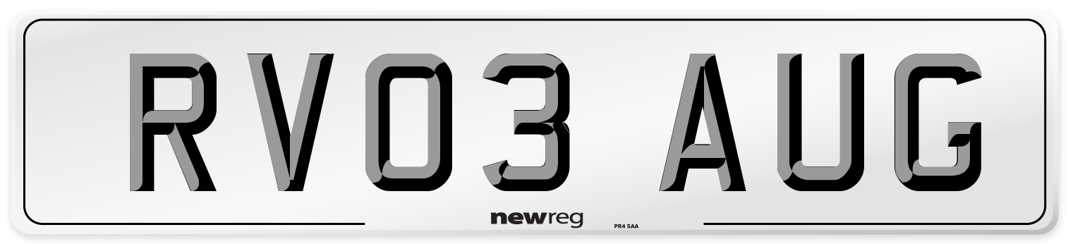 RV03 AUG Number Plate from New Reg